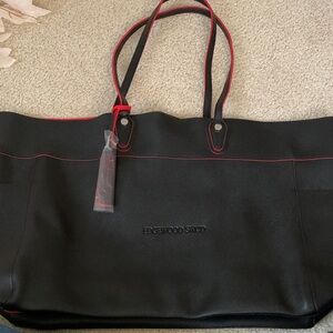 Vitronic Promotional Group Faux Black/Red Leather Roomy Tote Shopper Bag - NWOT